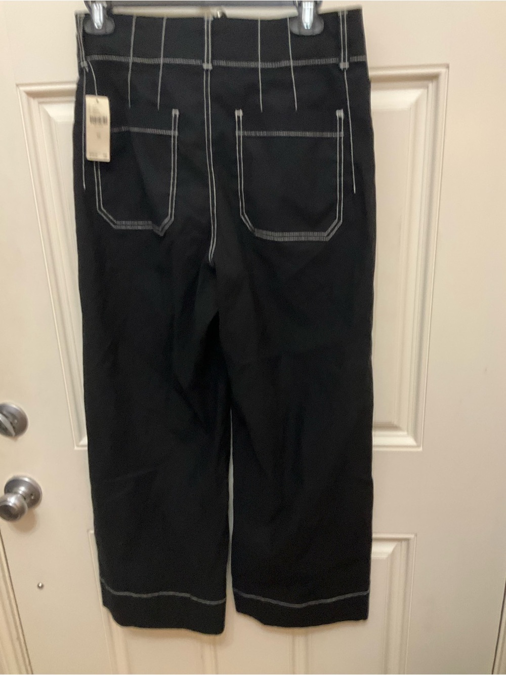 NWT Anthropologie Maeve Colette Crop Wide Leg Pants Black Contrast Stitch 28 - Picture 5 of 10